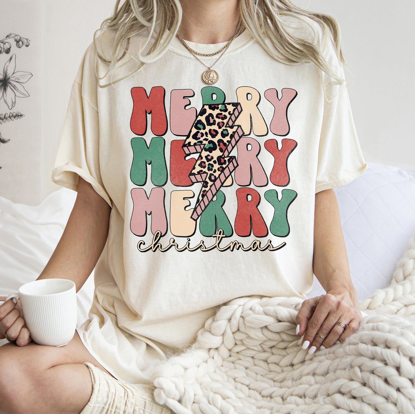 Merry Merry Merry Christmas Retro, Leopard Print, Comfort Colors T-Shirt