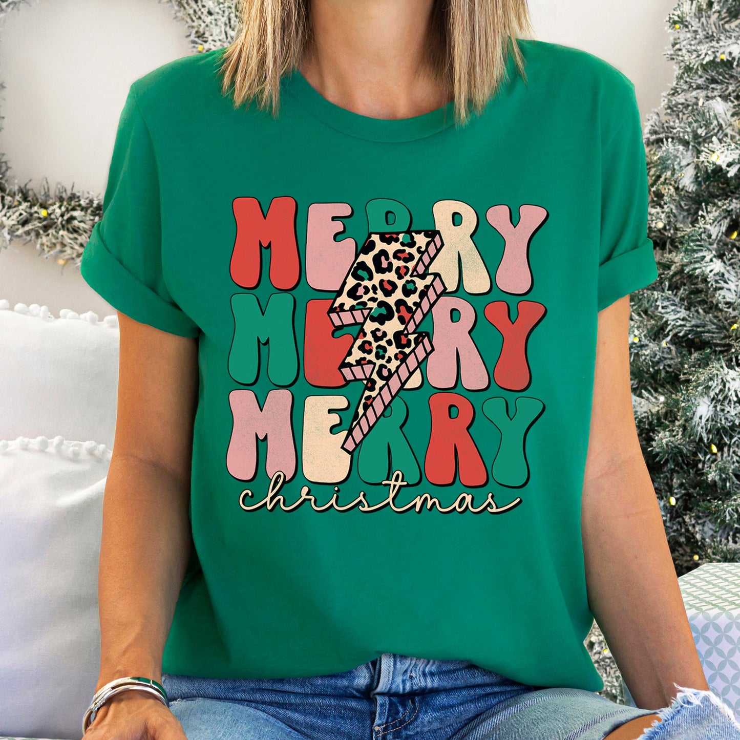 Merry Merry Merry Christmas Retro, Leopard Print Super Soft Tshirt