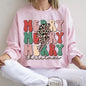 Merry Christmas Retro, Leopard Print Sweatshirt