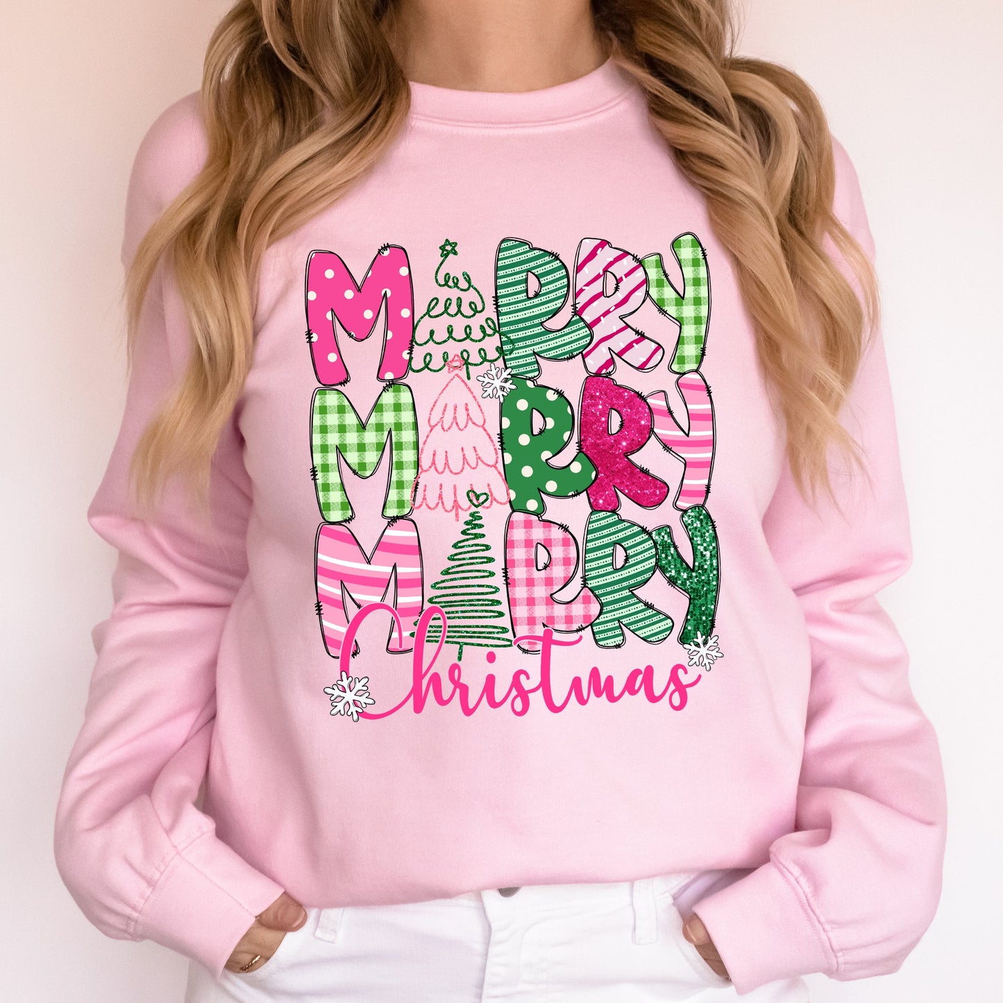 Merry Merry Merry Christmas, Colorful, Patterns, Santa, Xmas Sweatshirt
