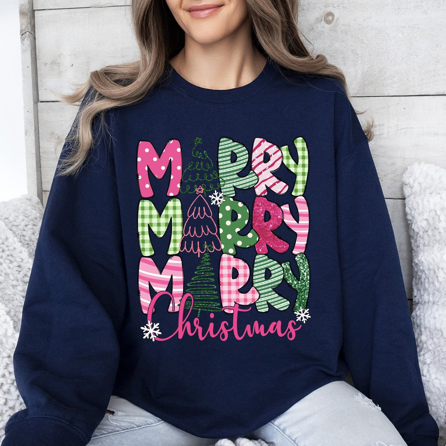 Merry Merry Merry Christmas, Colorful, Patterns, Santa, Xmas Sweatshirt