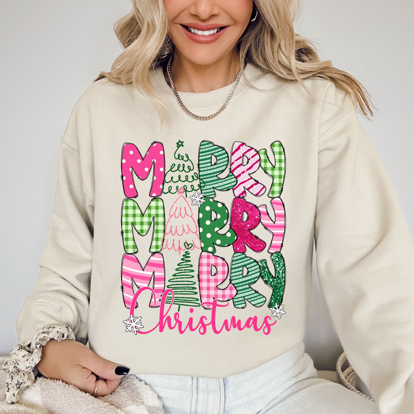 Merry Merry Merry Christmas, Colorful, Patterns, Santa, Xmas Sweatshirt