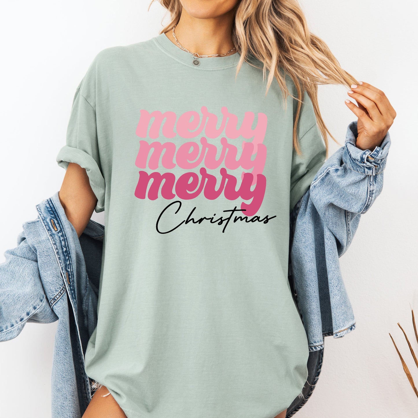 Merry Merry Merry Christmas, Retro, Santa, Winter, Xmas Tshirt Comfort Colors T-Shirt