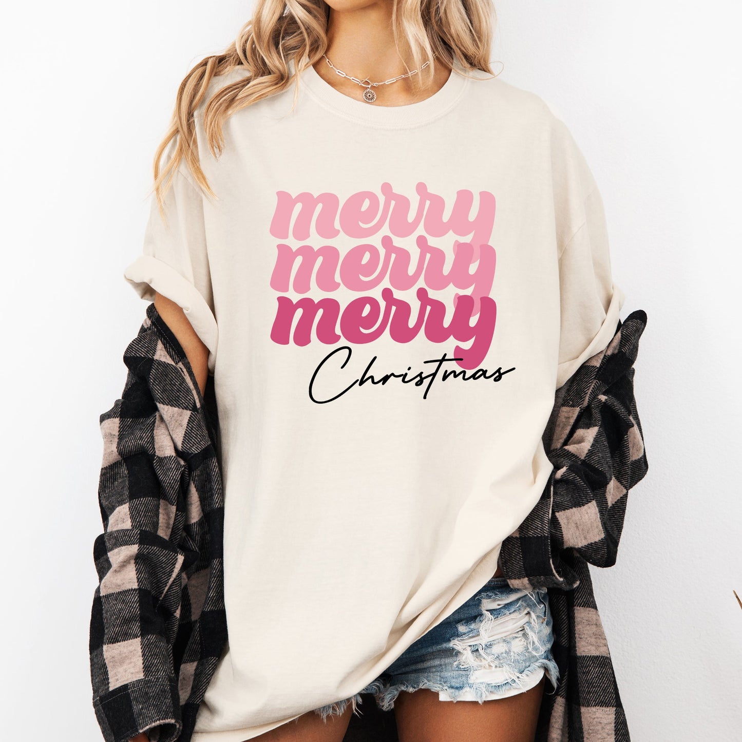 Merry Merry Merry Christmas, Retro, Santa, Winter, Xmas Tshirt Comfort Colors T-Shirt