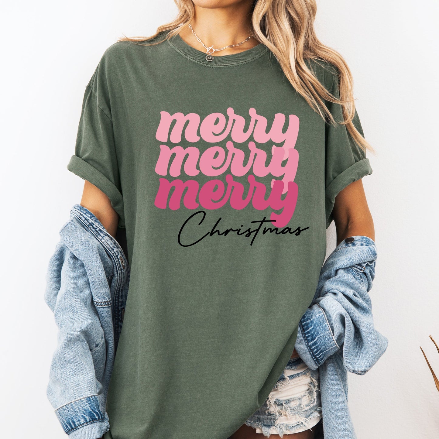 Merry Merry Merry Christmas, Retro, Santa, Winter, Xmas Tshirt Comfort Colors T-Shirt
