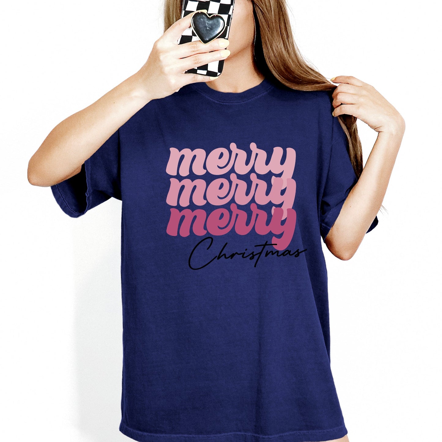 Merry Merry Merry Christmas, Retro, Santa, Winter, Xmas Tshirt Comfort Colors T-Shirt