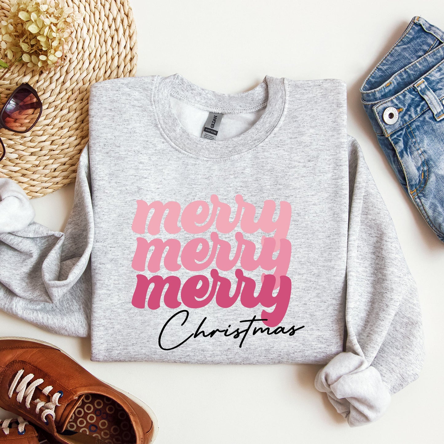Merry Merry Merry Christmas, Retro, Santa, Winter, Xmas Sweatshirt