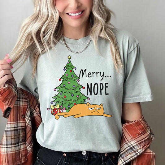 Merry Nope, Funny Cat, Christmas, Comfort Colors Tshirt