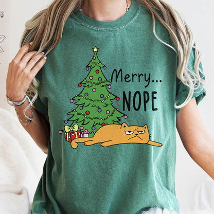Merry Nope, Funny Cat, Christmas, Comfort Colors Tshirt