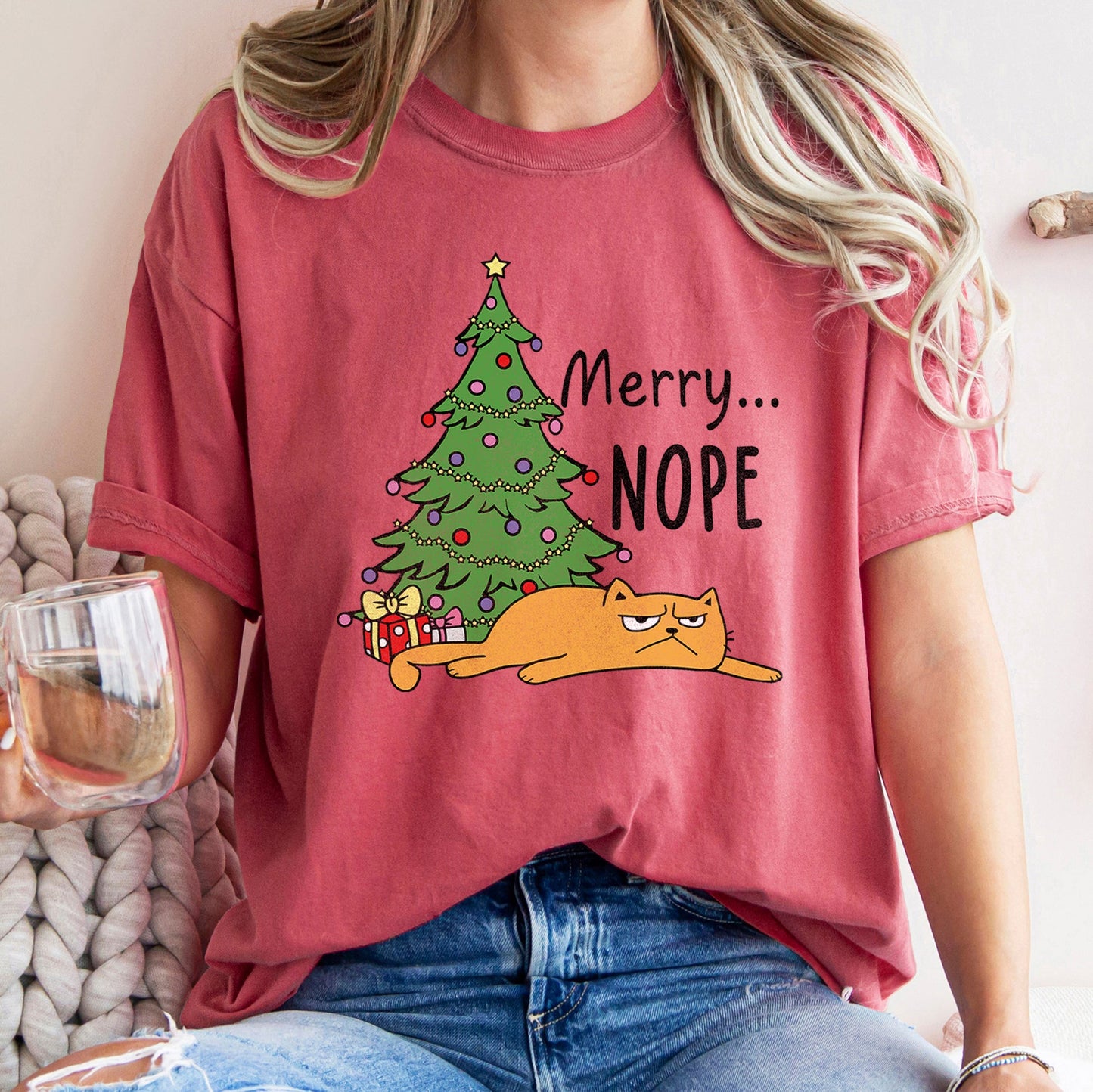 Merry Nope, Funny Cat, Christmas, Comfort Colors Tshirt