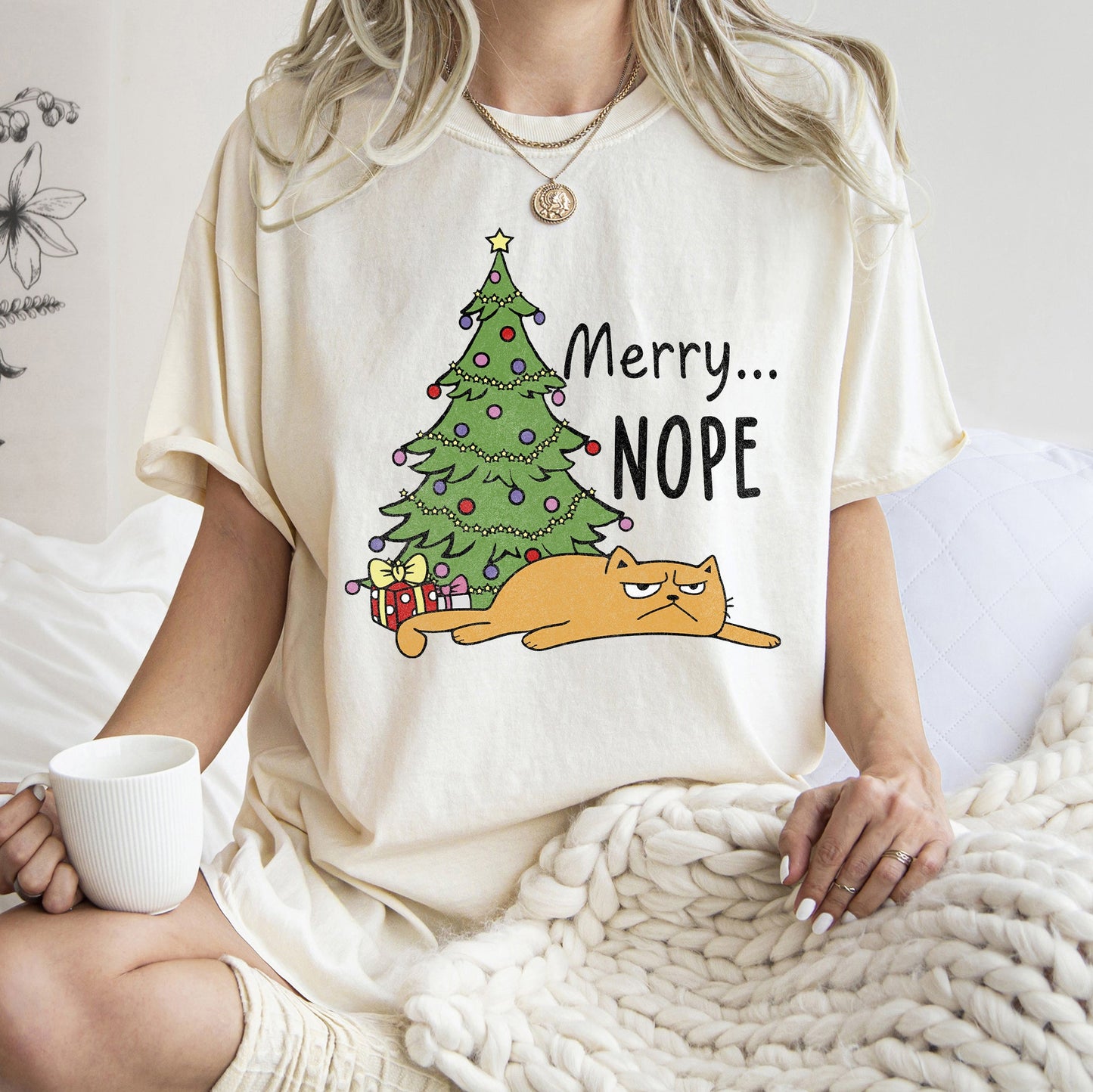 Merry Nope, Funny Cat, Christmas, Comfort Colors Tshirt