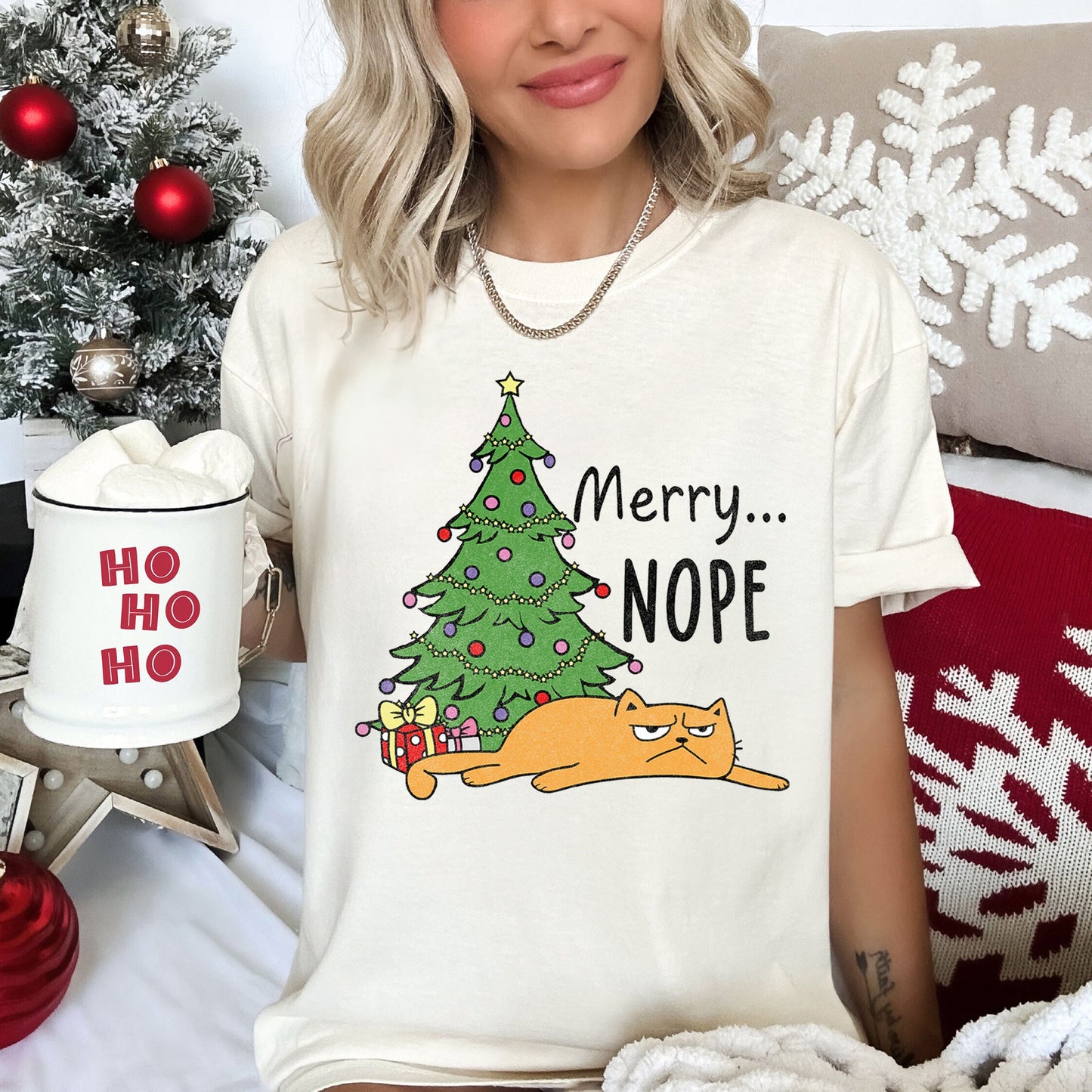 Merry Nope, Funny Cat, Christmas, Comfort Colors Tshirt