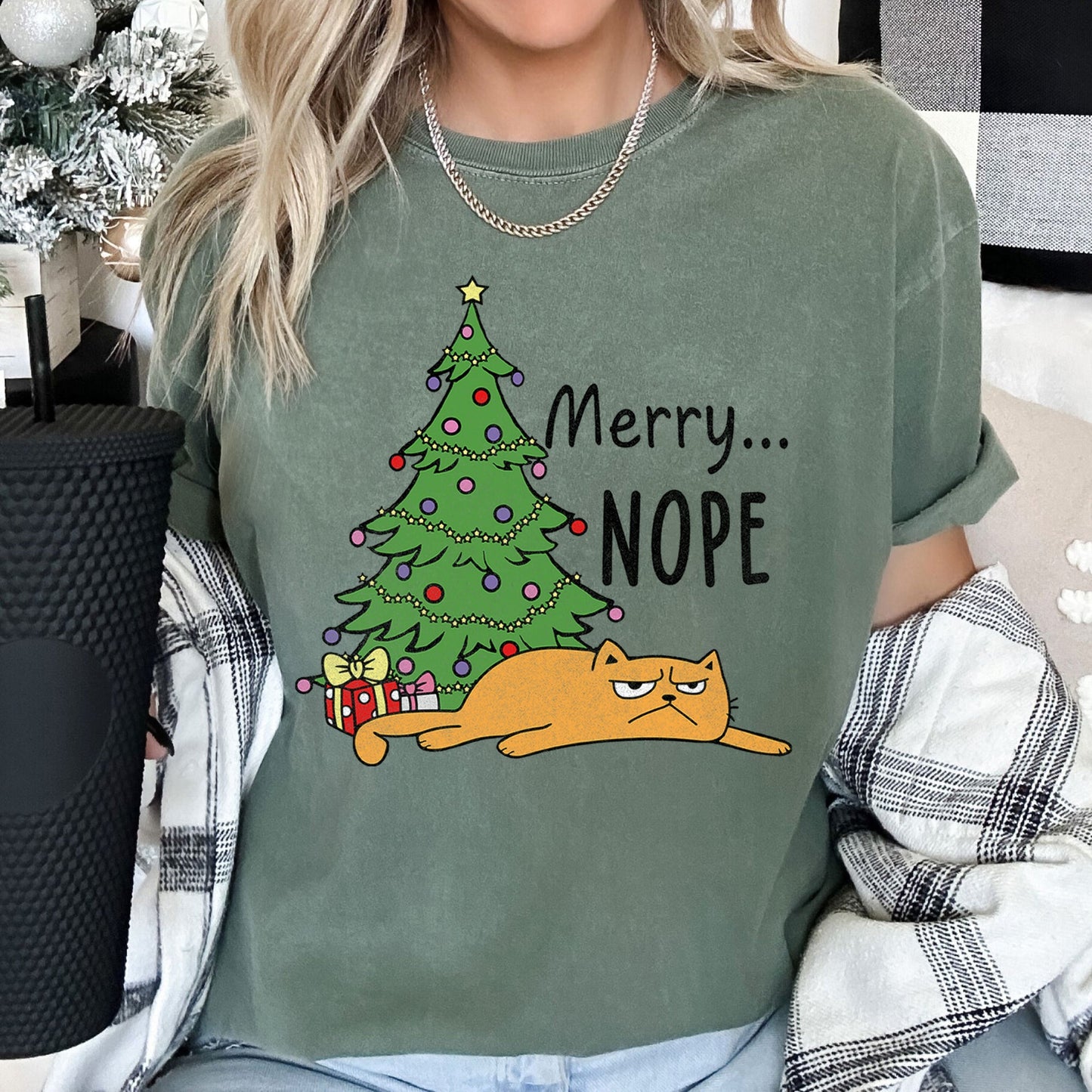Merry Nope, Funny Cat, Christmas, Comfort Colors Tshirt