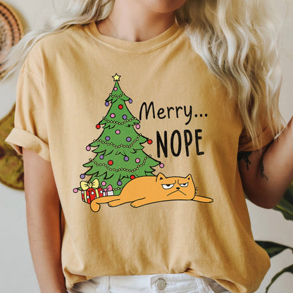 Merry Nope, Funny Cat, Christmas, Comfort Colors Tshirt
