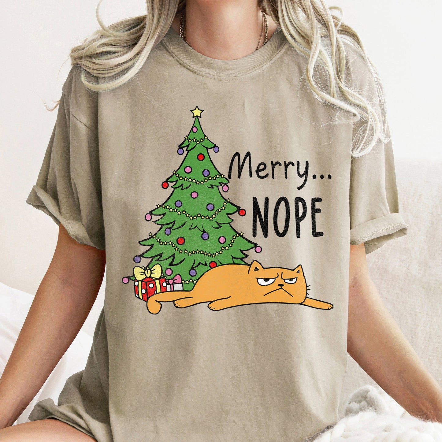 Merry Nope, Funny Cat, Christmas, Comfort Colors Tshirt