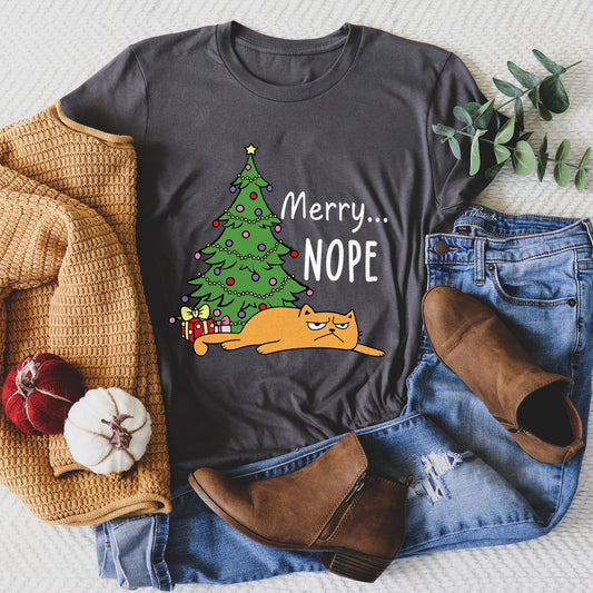 Merry Nope, Funny Cat, Christmas, Super Soft Tees