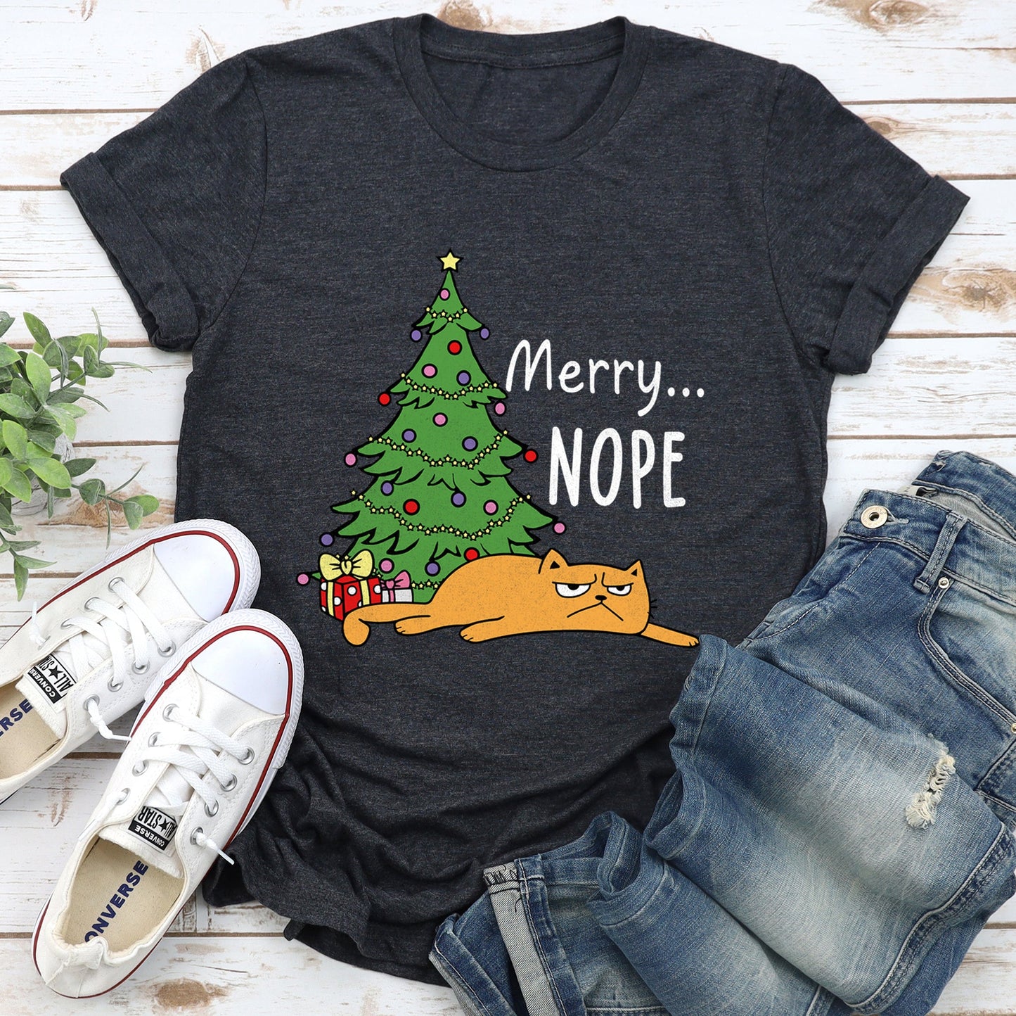 Merry Nope, Funny Cat, Christmas, Super Soft Tees