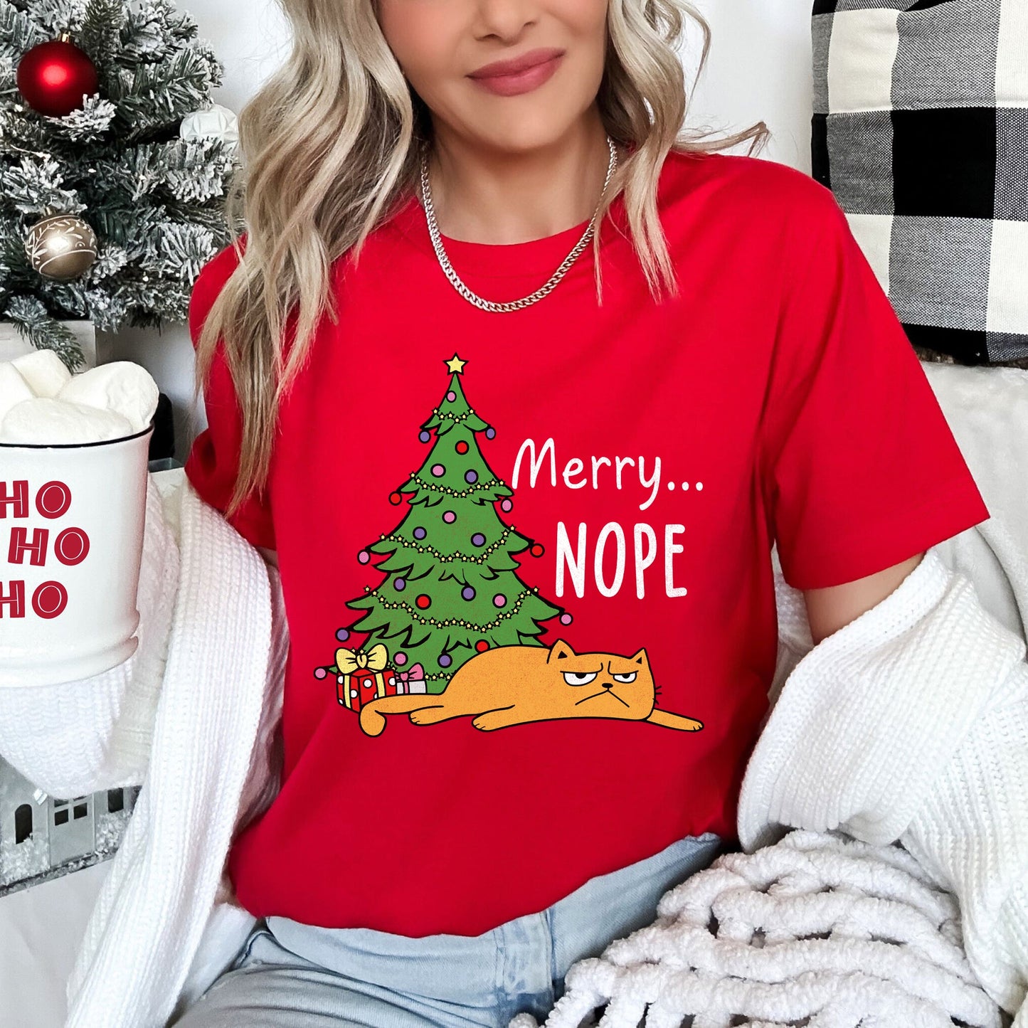 Merry Nope, Funny Cat, Christmas, Super Soft Tees