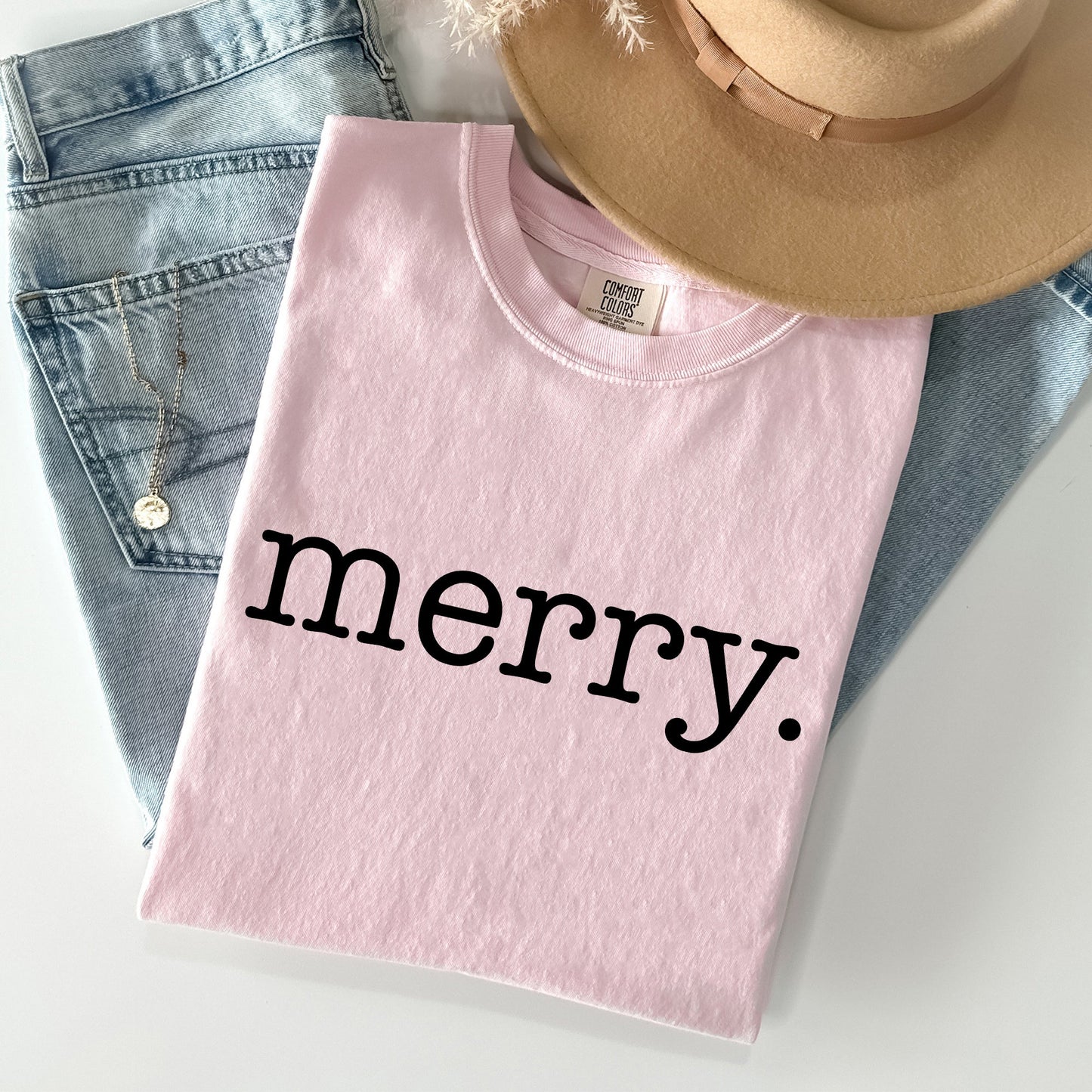 Merry, Classic Minimalist, Christmas, Winter, Snow, Santa, Xmas Tshirt Comfort Colors T-Shirt