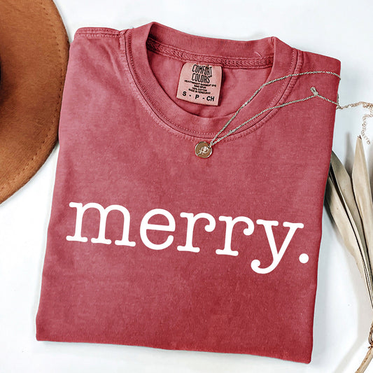Merry, Classic Minimalist, Christmas, Winter, Snow, Santa, Xmas Tshirt Comfort Colors T-Shirt