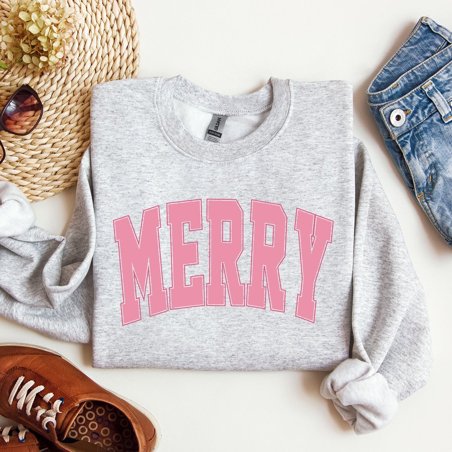 Merry, Varsity, Collegiate, Christmas, Santa, Winter, Xmas Sweatshirt