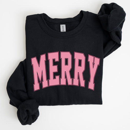 Merry, Varsity, Collegiate, Christmas, Santa, Winter, Xmas Sweatshirt