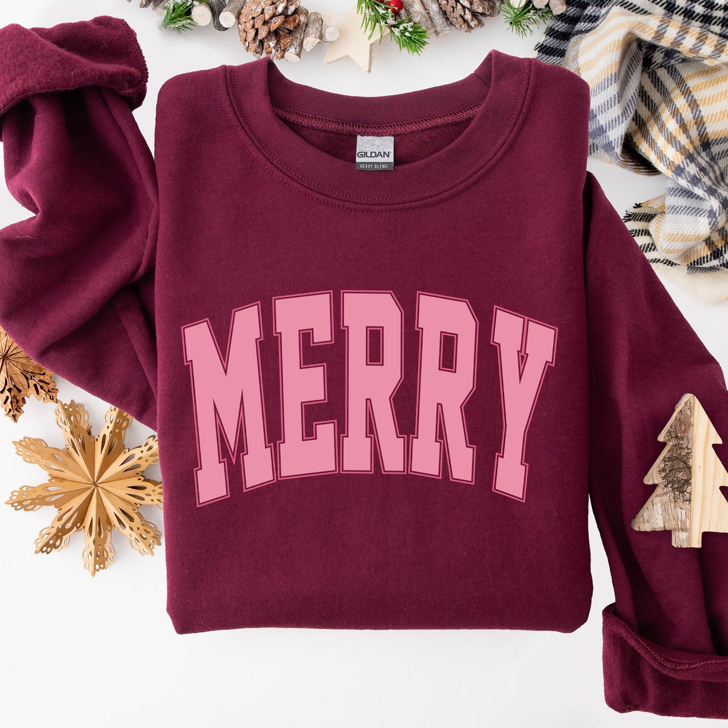 Merry, Varsity, Collegiate, Christmas, Santa, Winter, Xmas Sweatshirt