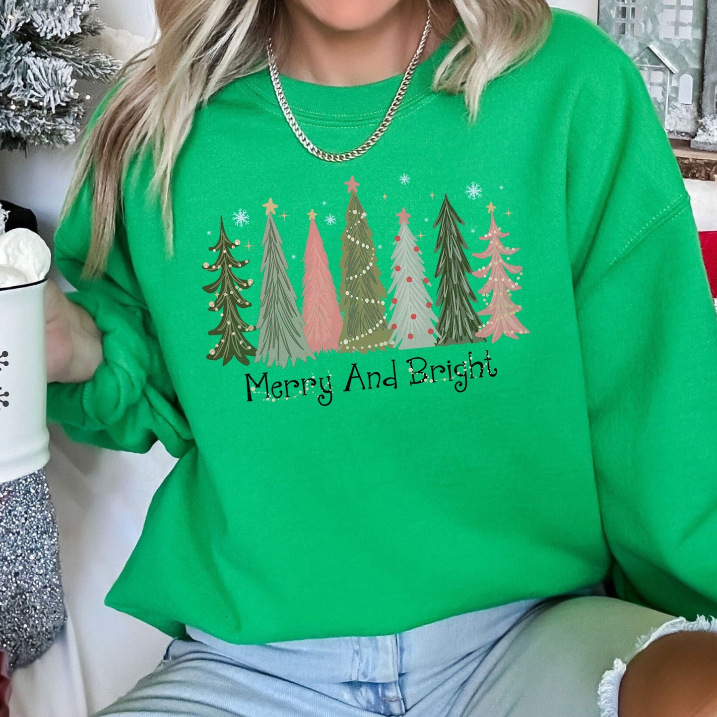 Merry and Bright Christmas Trees Sweatshirt