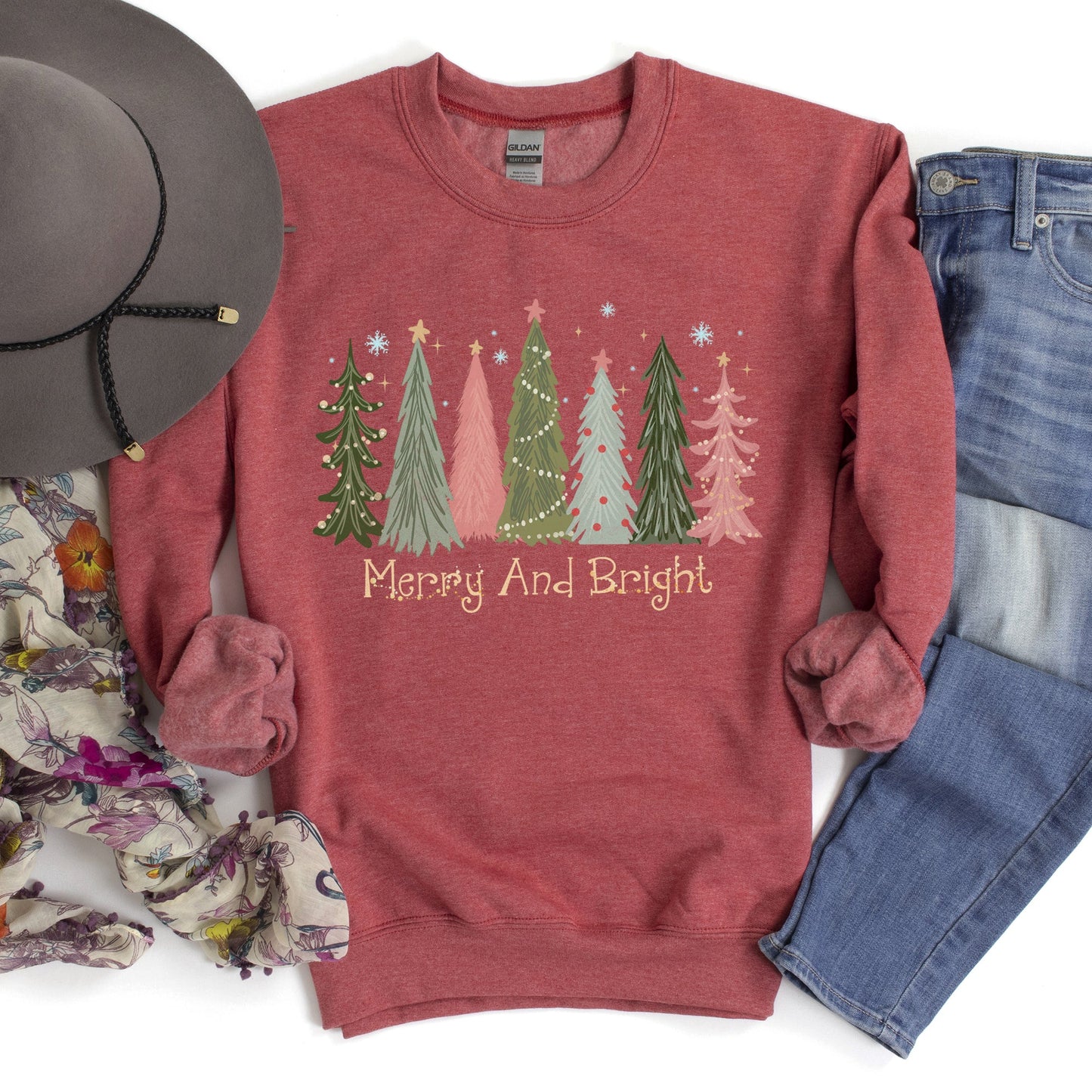 Merry and Bright, Christmas Trees Sweatshirt