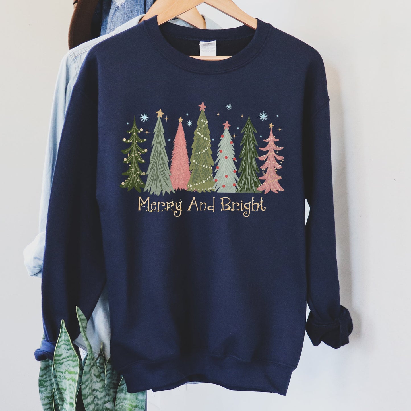 Merry and Bright, Christmas Trees Sweatshirt