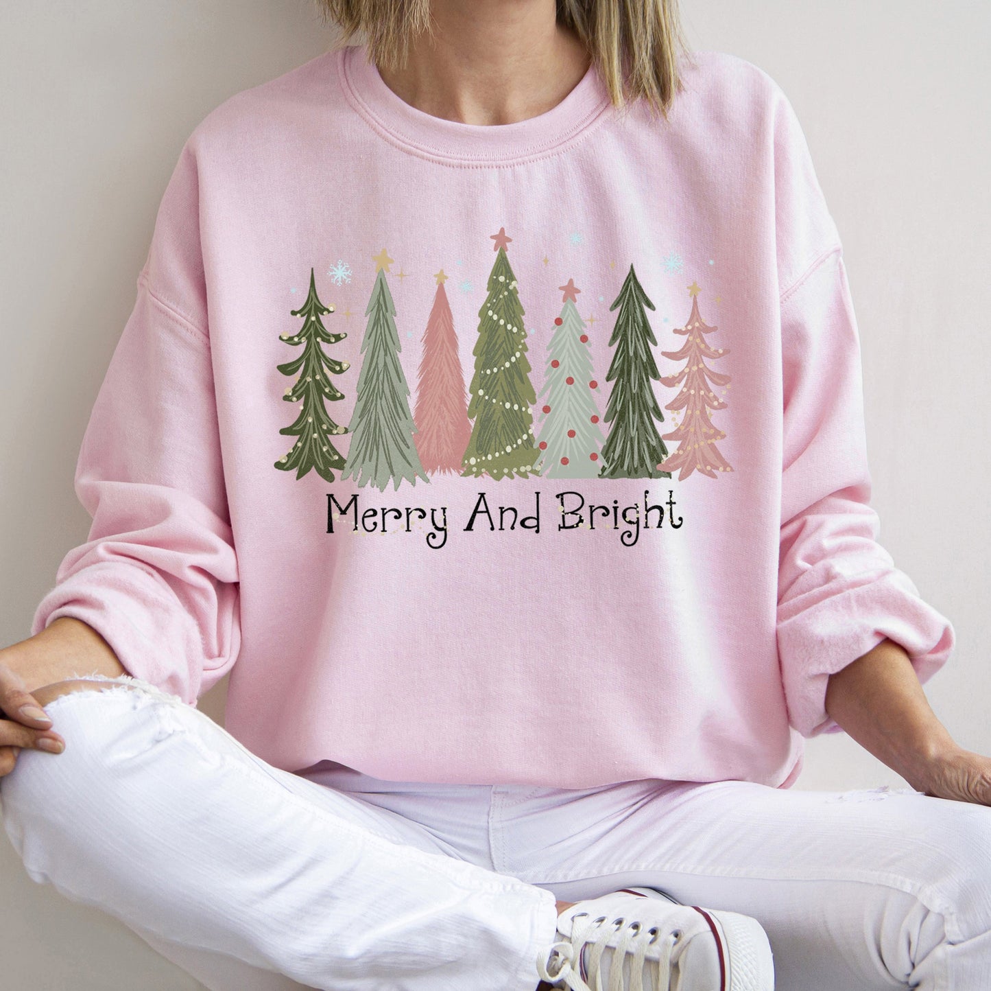 Merry and Bright Christmas Trees Sweatshirt