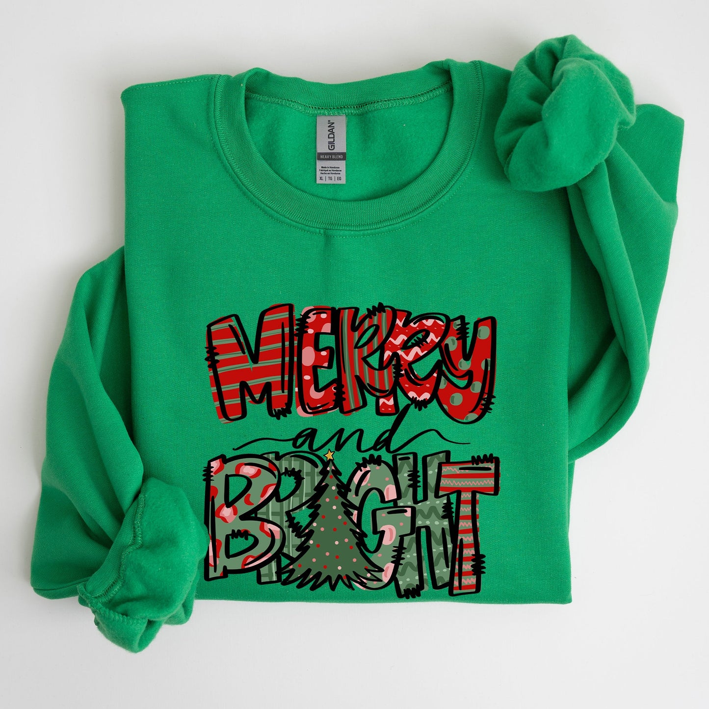 Merry and Bright, Christmas Tree, Colorful, Winter, Xmas, Santa Sweatshirt
