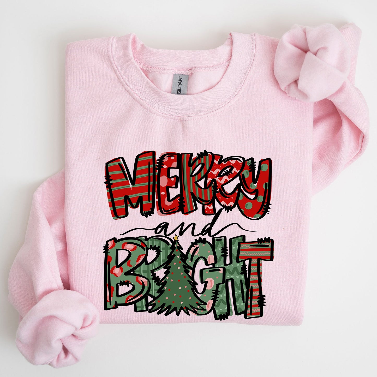 Merry and Bright, Christmas Tree, Colorful, Winter, Xmas, Santa Sweatshirt