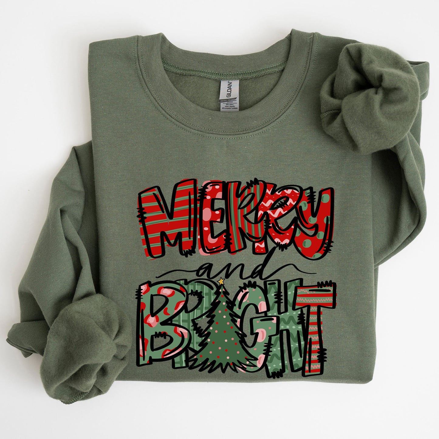 Merry and Bright, Christmas Tree, Colorful, Winter, Xmas, Santa Sweatshirt