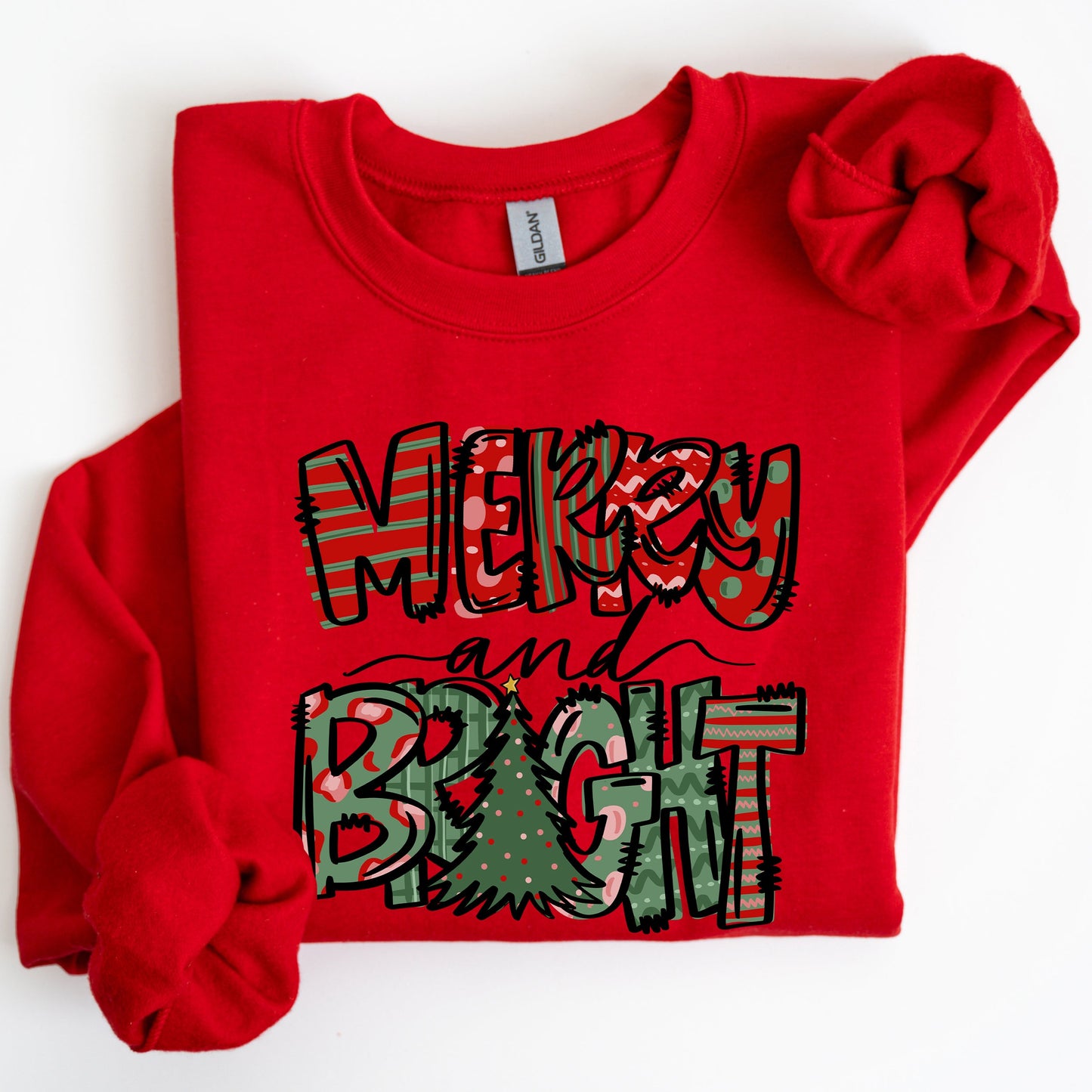 Merry and Bright, Christmas Tree, Colorful, Winter, Xmas, Santa Sweatshirt
