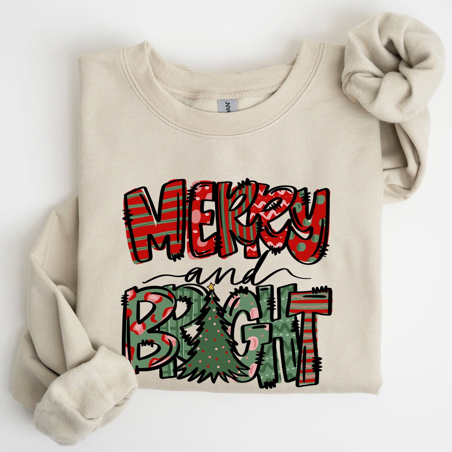 Merry and Bright, Christmas Tree, Colorful, Winter, Xmas, Santa Sweatshirt