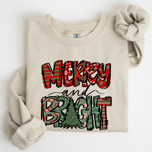 Merry and Bright, Christmas Tree, Colorful, Winter, Xmas, Santa Sweatshirt