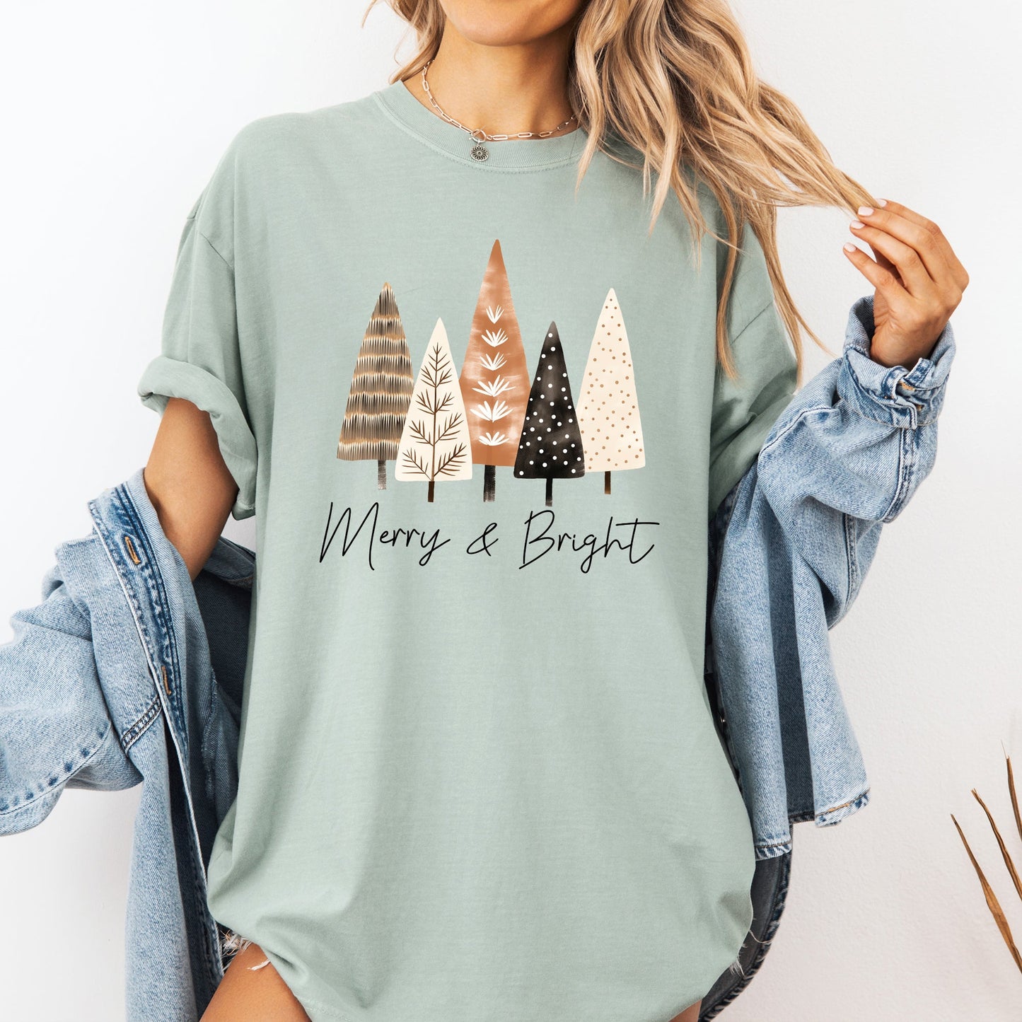 Merry and Bright, Christmas Trees, Hygge, Winter, Santa, Snow, Xmas Tshirt Comfort Colors T-Shirt