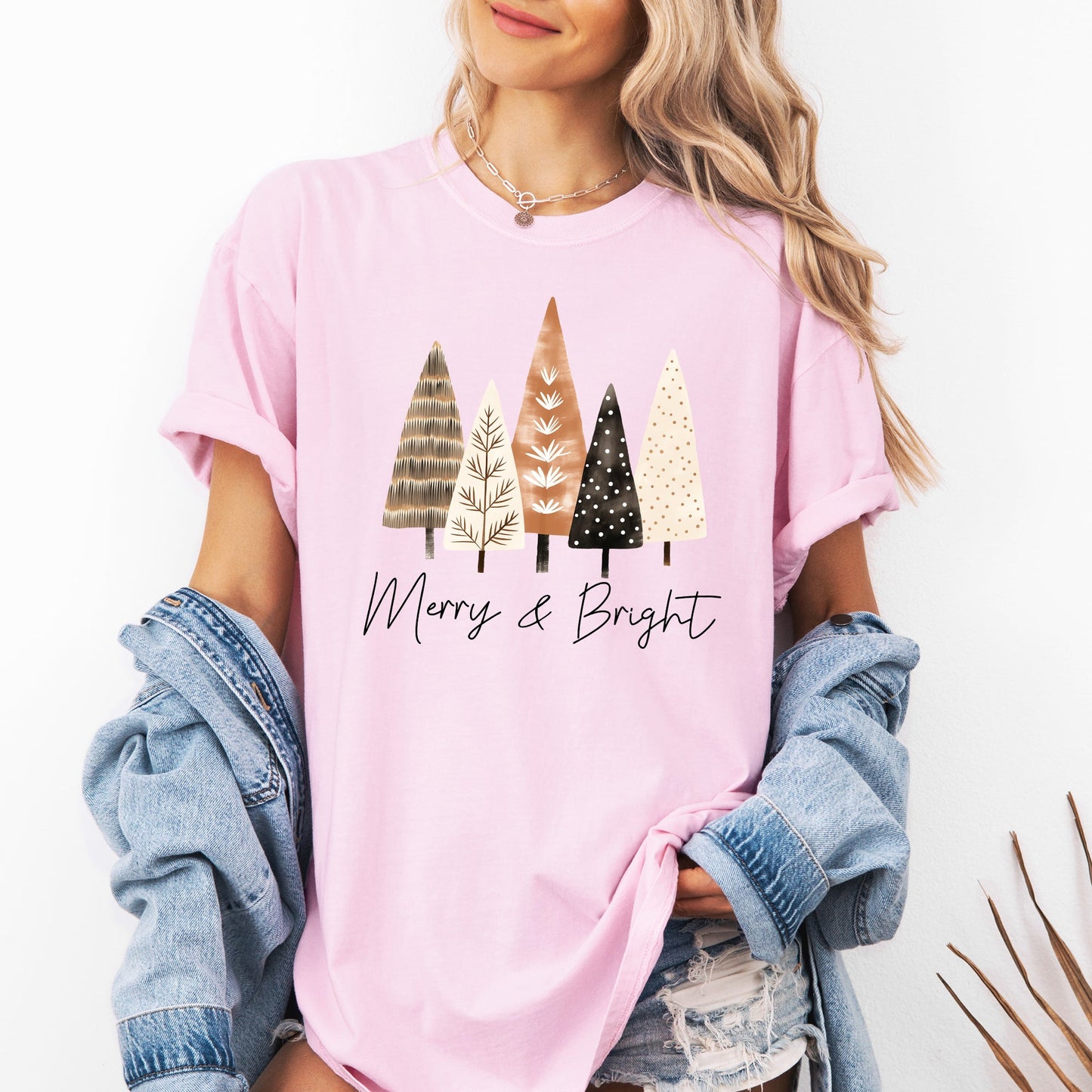 Merry and Bright, Christmas Trees, Hygge, Winter, Santa, Snow, Xmas Tshirt Comfort Colors T-Shirt