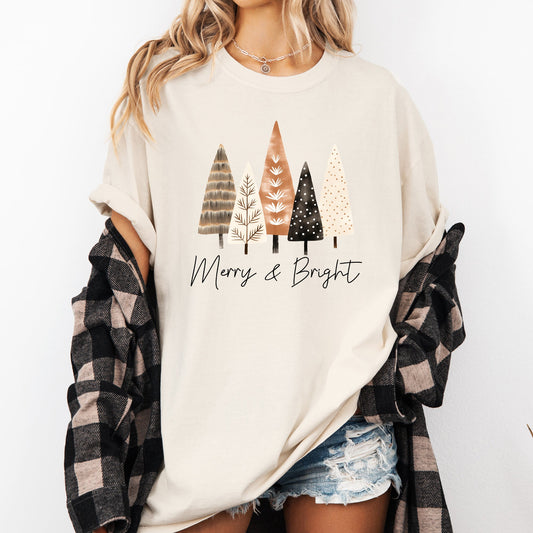 Merry and Bright, Christmas Trees, Hygge, Winter, Santa, Snow, Xmas Tshirt Comfort Colors T-Shirt