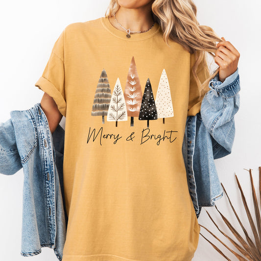 Merry and Bright, Christmas Trees, Hygge, Winter, Santa, Snow, Xmas Tshirt Comfort Colors T-Shirt