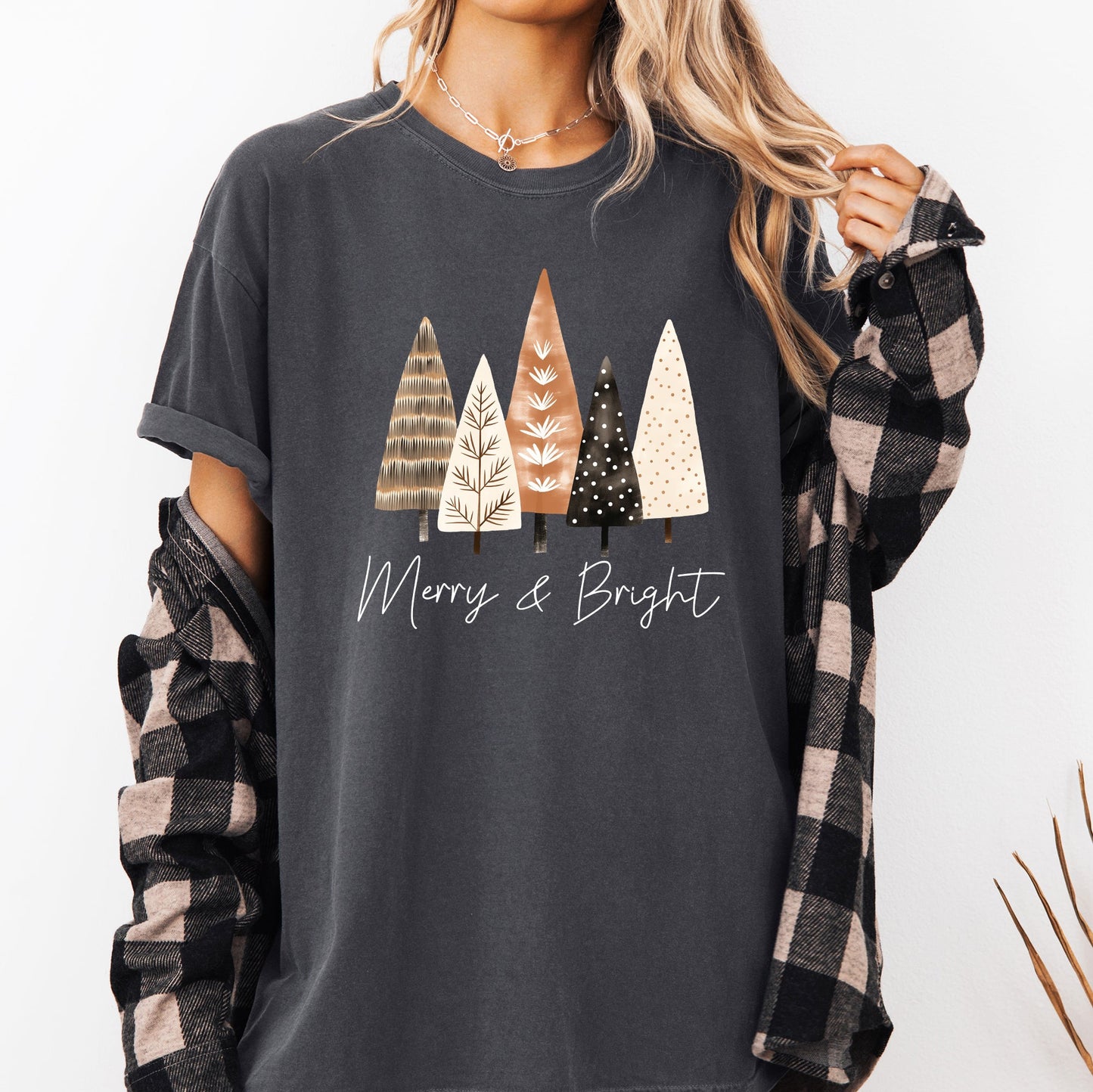 Merry and Bright, Christmas Trees, Hygge, Winter, Santa, Snow, Xmas Tshirt Comfort Colors T-Shirt