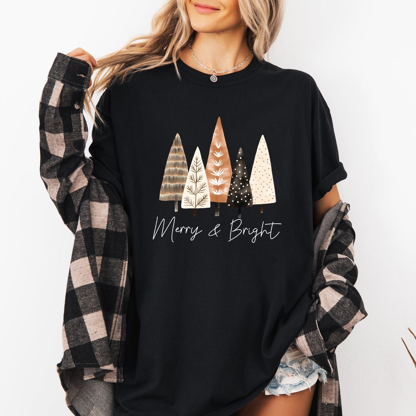 Merry and Bright, Christmas Trees, Hygge, Winter, Santa, Snow, Xmas Tshirt Comfort Colors T-Shirt