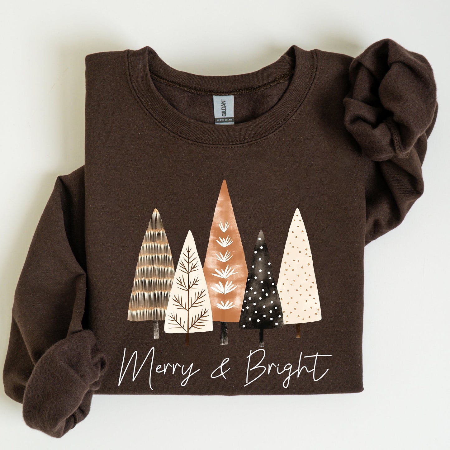 Merry and Bright, Christmas Trees, Hygge, Winter, Santa, Snow, Xmas Sweatshirt