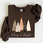 Merry and Bright, Christmas Trees, Hygge, Winter, Santa, Snow, Xmas Sweatshirt