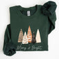 Merry and Bright, Christmas Trees, Hygge, Winter, Santa, Snow, Xmas Sweatshirt
