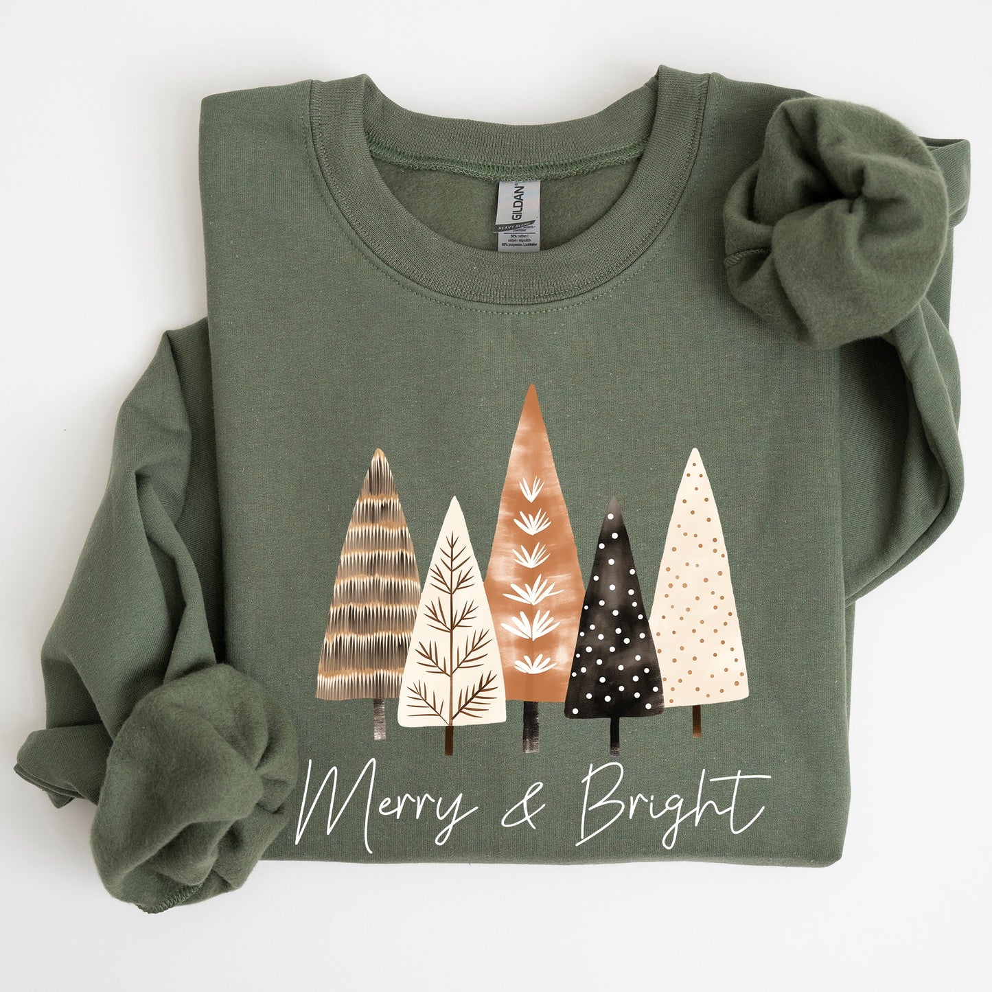 Merry and Bright, Christmas Trees, Hygge, Winter, Santa, Snow, Xmas Sweatshirt