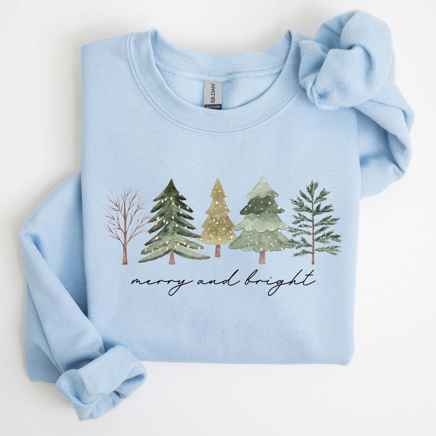 Merry and Bright, Christmas Trees, Minimalist, Winter, Snow, Xmas Sweatshirt