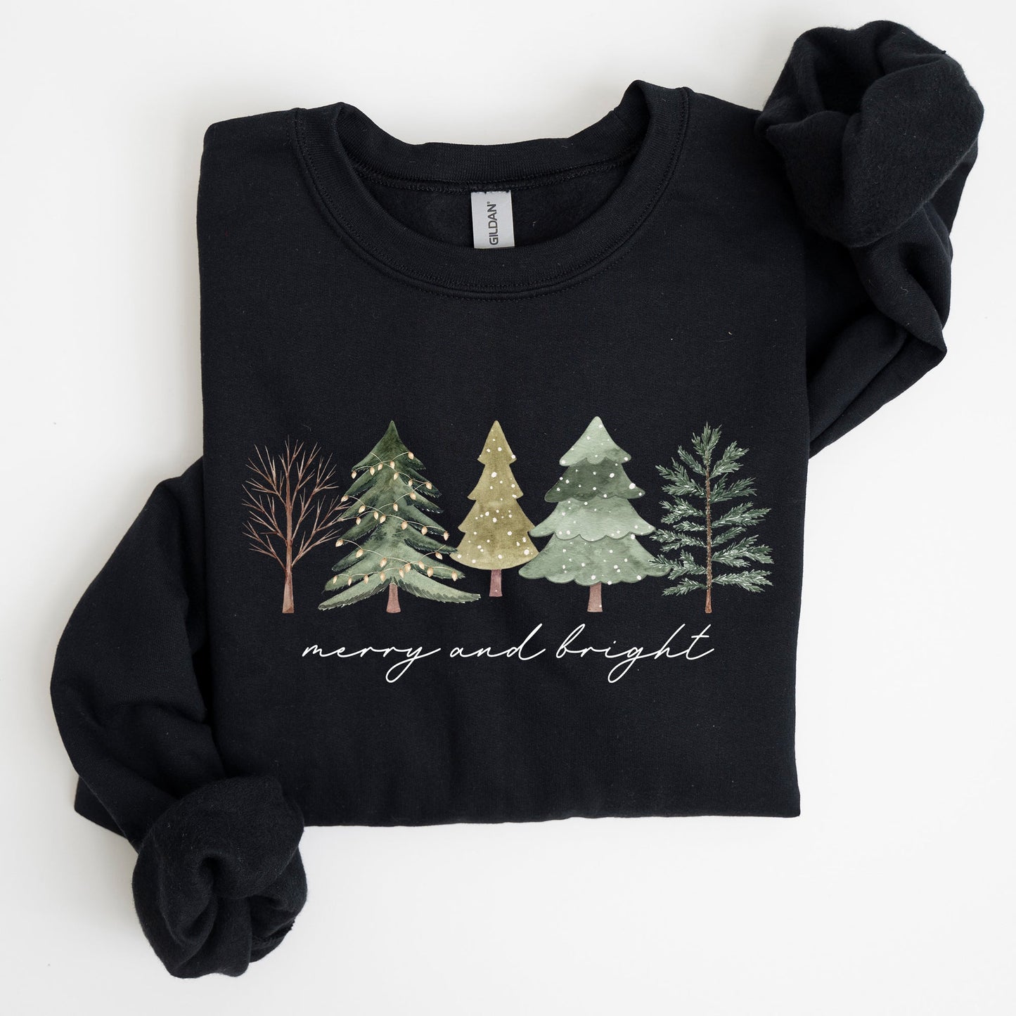 Merry and Bright, Christmas Trees, Minimalist, Winter, Snow, Xmas Sweatshirt