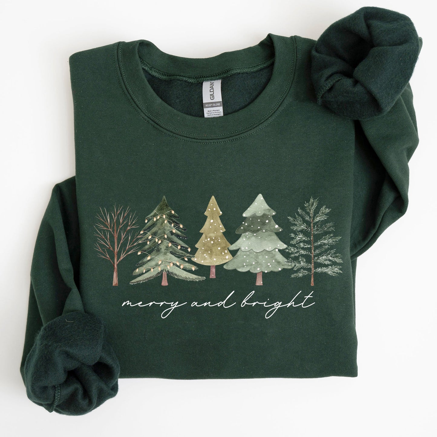 Merry and Bright, Christmas Trees, Minimalist, Winter, Snow, Xmas Sweatshirt